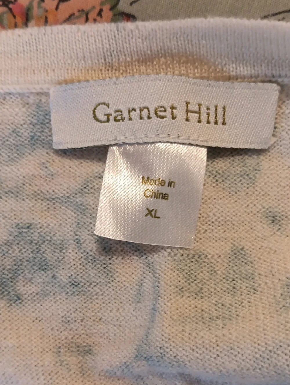 Garnet Hill White Cardigan with Teal Blue Floral & Bird Toile Print, XL, NWOT - Picture 6 of 8